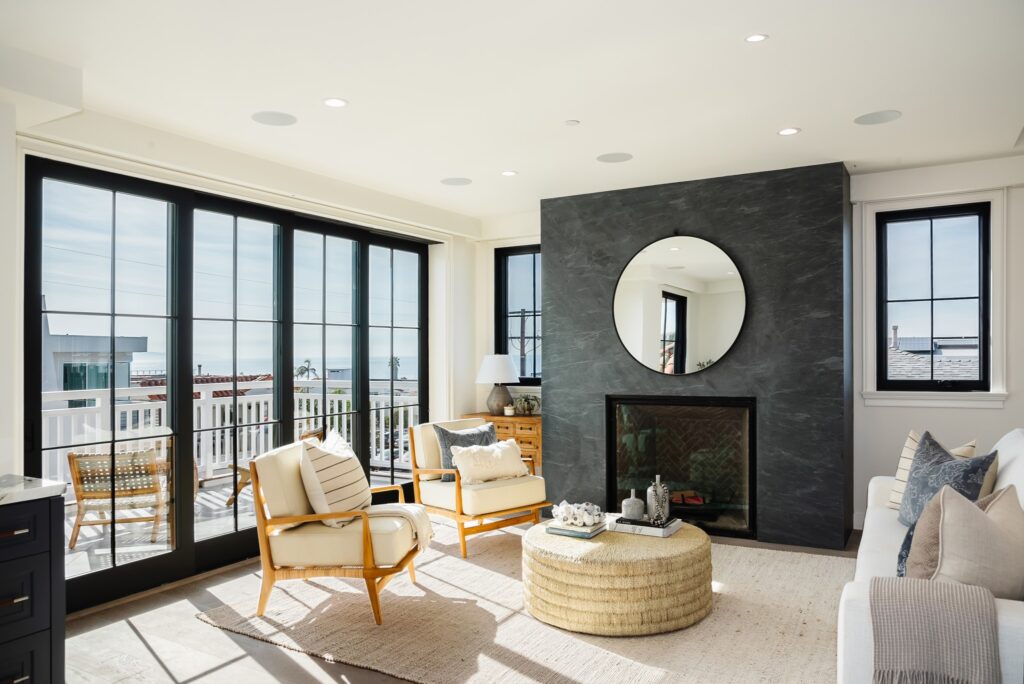 hermosa beach east-coast style fireplace and seating area