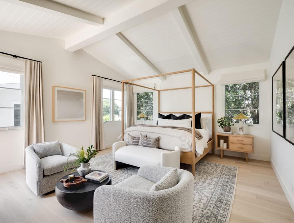 Primary bedroom in Manhattan Beach Elevated Coastal home built by RJ Smith Construction