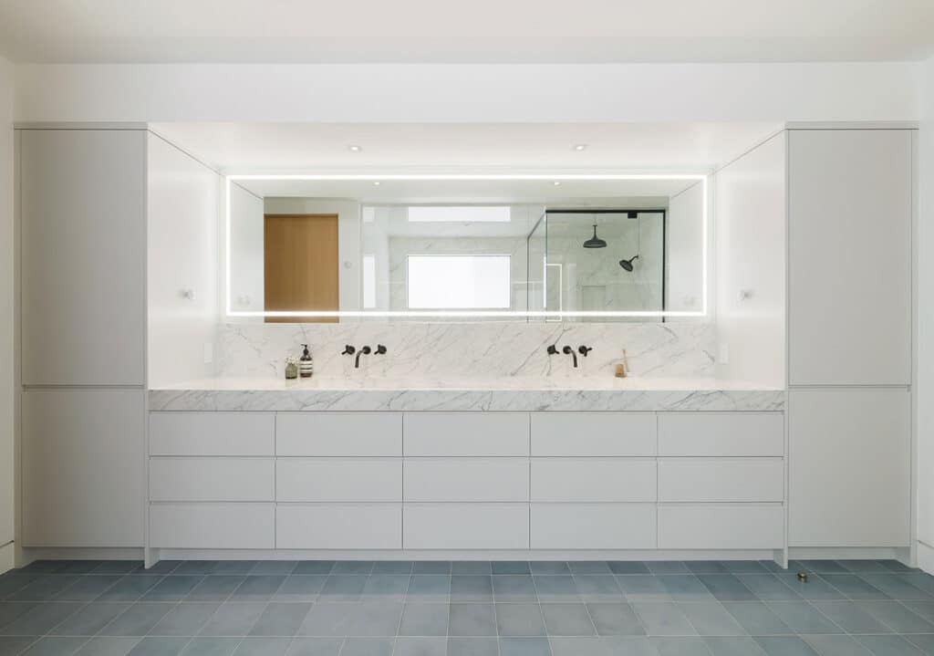 marble bathroom with soaking tub and shower built by RJ Smith Construction