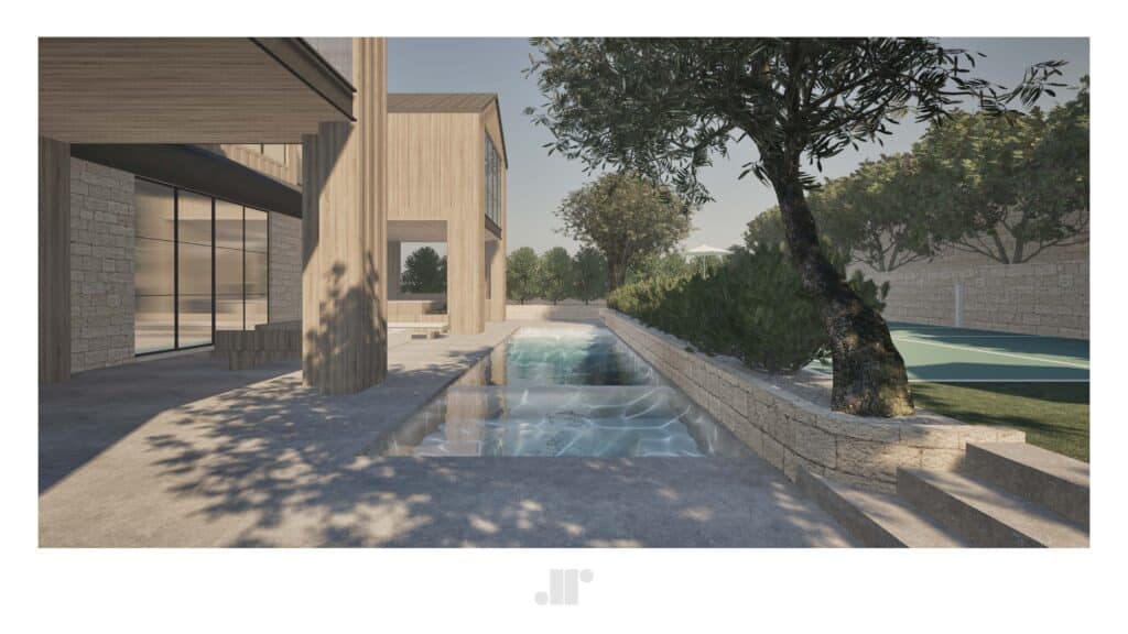 back deck with pool and ball court at 1316 6th Street project